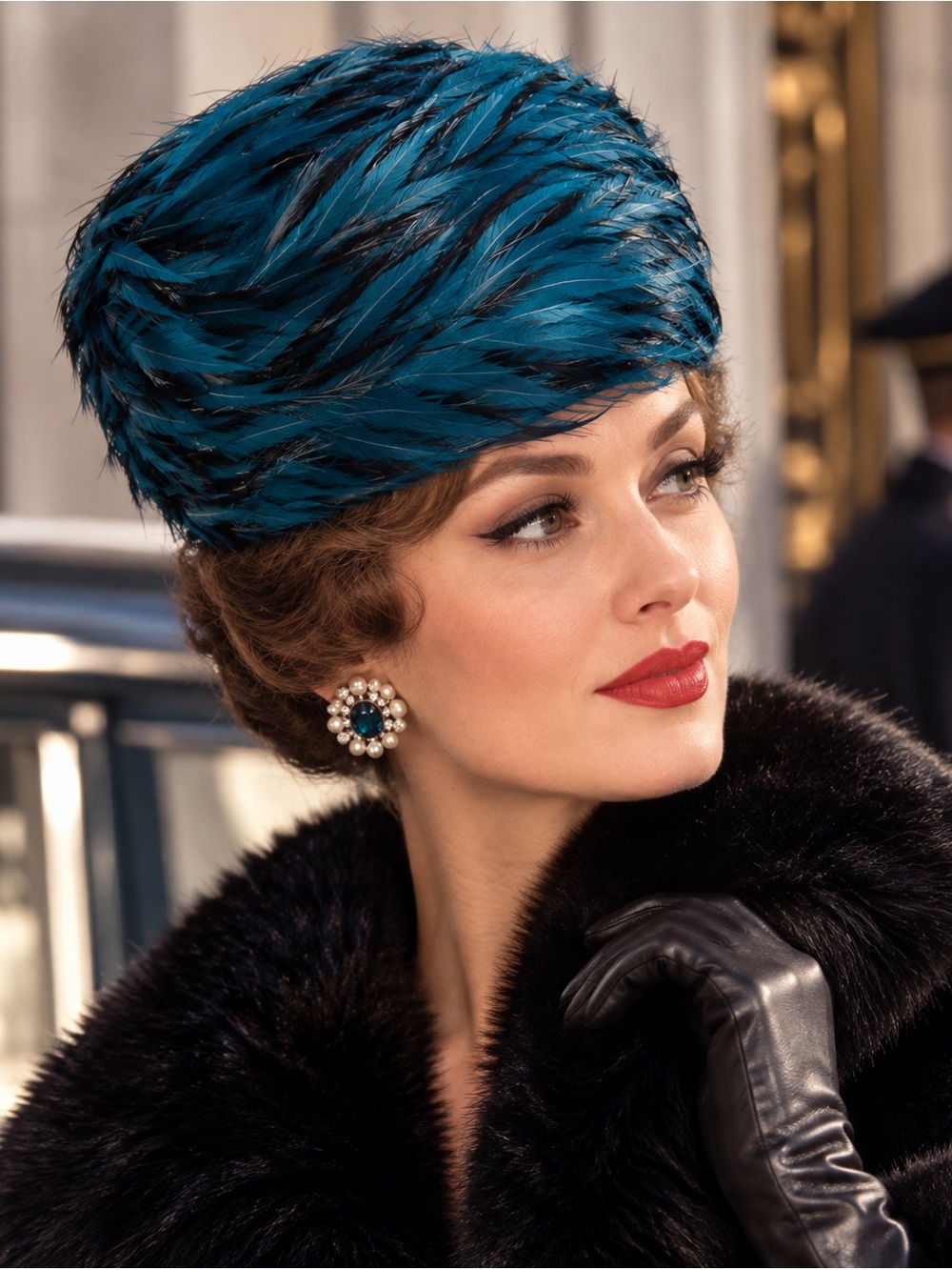 Vintage 1950s/60s Teal Blue Feather Pillbox Cocktail Hat